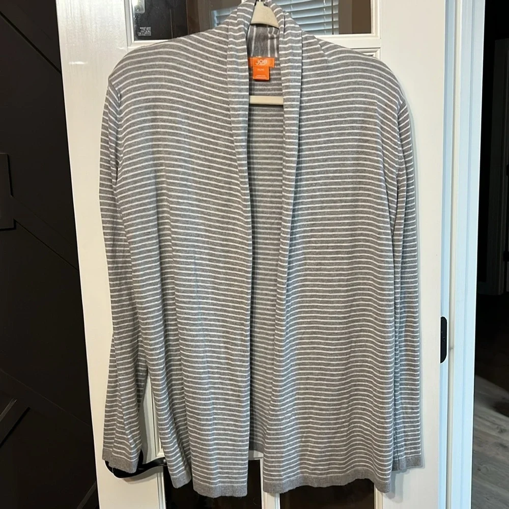 JOE FRESH Cotton Blend Grey & White Striped Cardigan Sweater Size Medium
